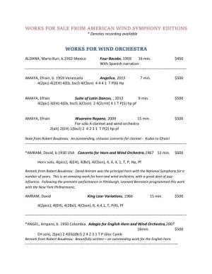 WORKS for SALE from AMERICAN WIND SYMPHONY EDITIONS * Denotes Recording Available