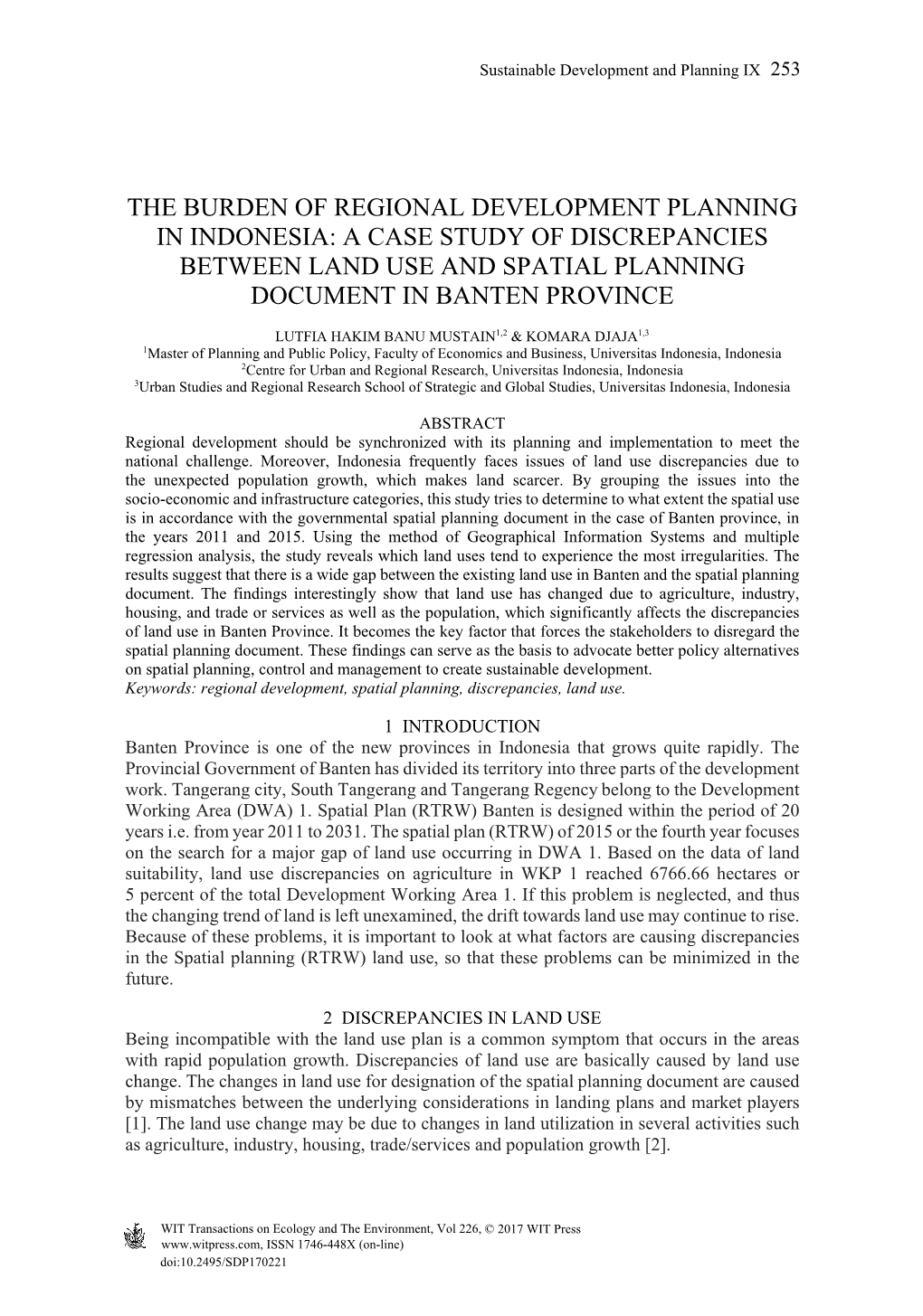 The Burden of Regional Development Planning in Indonesia: a Case Study of Discrepancies Between Land Use and Spatial Planning Document in Banten Province