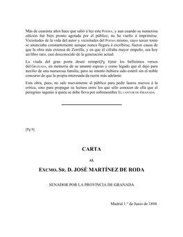 Carta Excmo. Sr. D. José Martínez De Roda