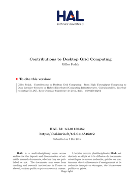 Contributions to Desktop Grid Computing Gilles Fedak
