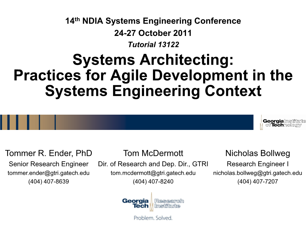 Systems Architecting: Practices for Agile Development in the Systems Engineering Context