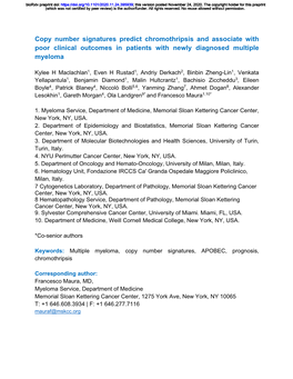 Copy Number Signatures Predict Chromothripsis and Associate with Poor Clinical Outcomes in Patients with Newly Diagnosed Multiple Myeloma