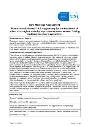 New Medicine Assessment Prasterone (Intrarosa®) 6.5 Mg
