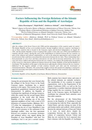 Factors Influencing the Foreign Relations of the Islamic Republic of Iran and the Republic of Azerbaijan