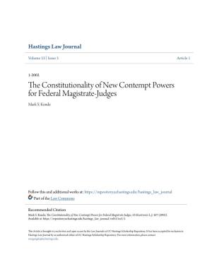 The Constitutionality of New Contempt Powers for Federal Magistrate-Judges, 53 Hastings L.J