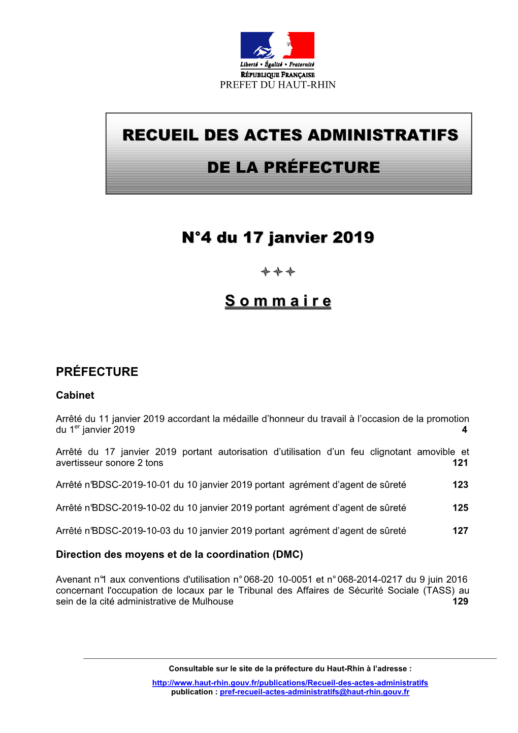 Recueil Des Actes Administratifs De La Préfecture