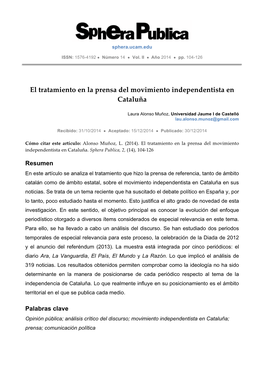 El Tratamiento En La Prensa Del Movimiento Independentista En Cataluña Alonso Muñoz