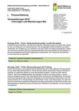 Pressemitteilung Veranstaltungen 2019 Führungen Und Wanderungen