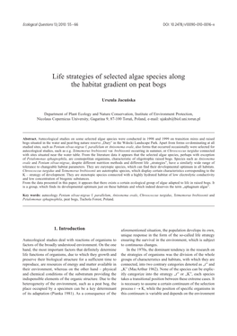 Life Strategies of Selected Algae Species Along the Habitat Gradient on Peat Bogs