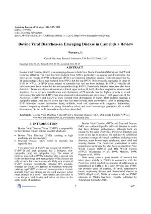 Bovine Viral Diarrhea-An Emerging Disease in Camelids a Review