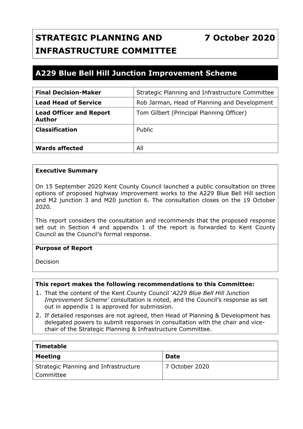 STRATEGIC PLANNING and INFRASTRUCTURE COMMITTEE 7 October 2020