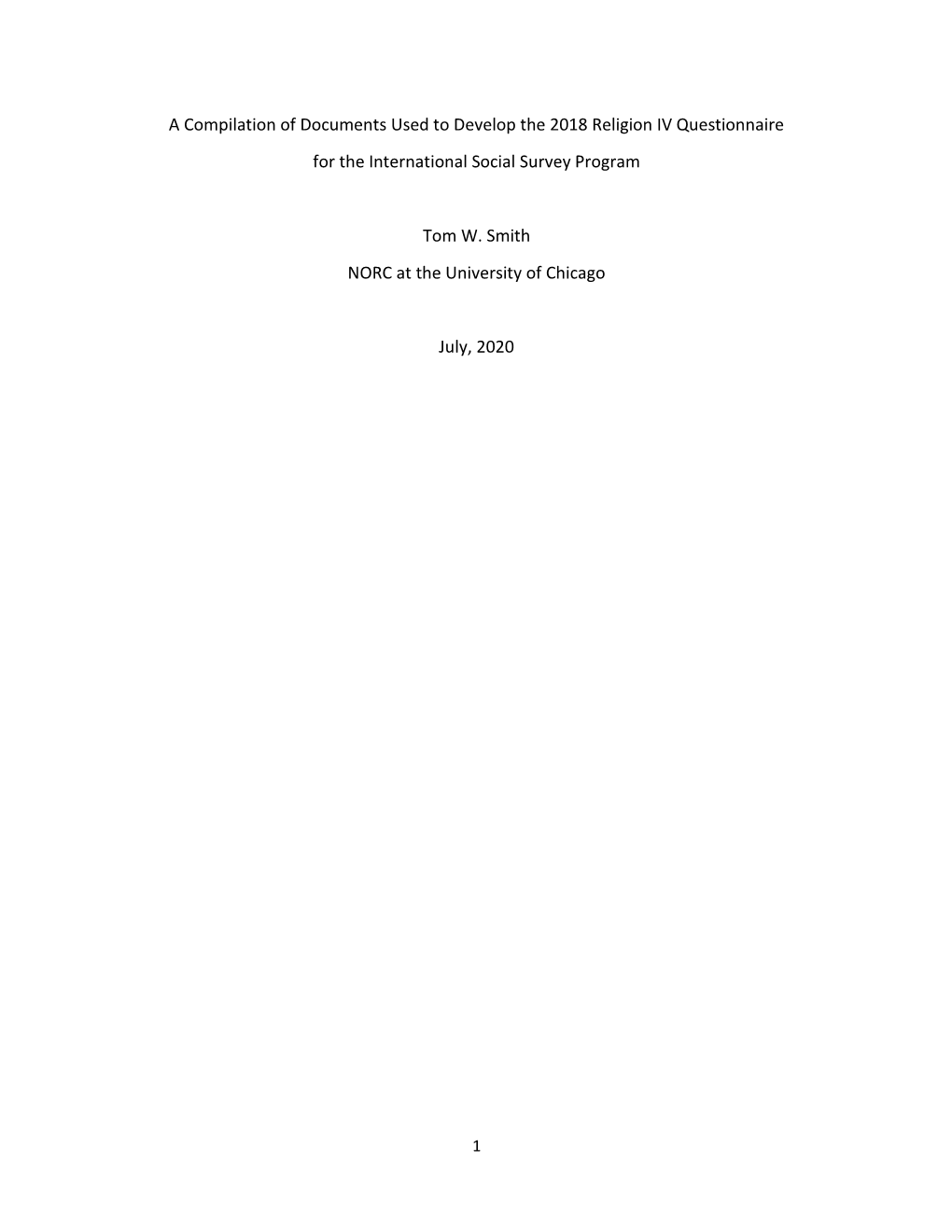 A Compilation of Documents Used to Develop the 2018 Religion IV Questionnaire for the International Social Survey Program