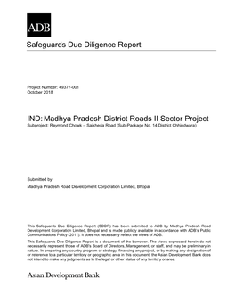 Safeguards Due Diligence Report IND:Madhya Pradesh District Roads II
