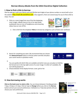 Borrow Library Ebooks from the SAILS Overdrive Digital Collection I. How