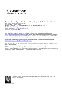 The View from Awdaghust: War, Trade and Social Change in the Southwestern Sahara, from the Eighth to the Fifteenth Century Author(S): E