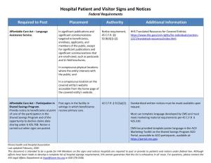 Hospital Patient and Visitor Signs and Notices Federal Requirements Required to Post Placement Authority Additional Information