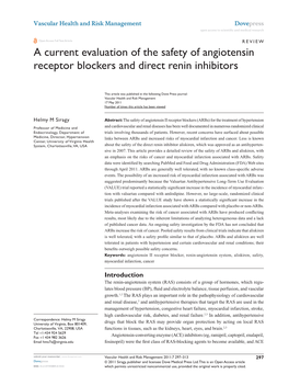 A Current Evaluation of the Safety of Angiotensin Receptor Blockers and Direct Renin Inhibitors