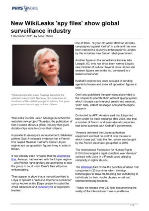 New Wikileaks 'Spy Files' Show Global Surveillance Industry 1 December 2011, by Alice Ritchie