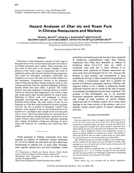 Hazard Analyses of Char Siu and Roast Pork in Chinese Restaurants and Markets