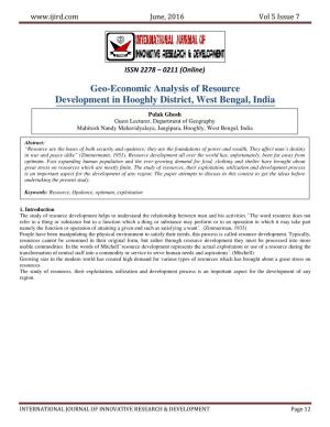 Geo-Economic Analysis of Resource Development in Hooghly District, West Bengal, India