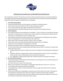 GHSA Special Considerations and Baseball Rule Modifications