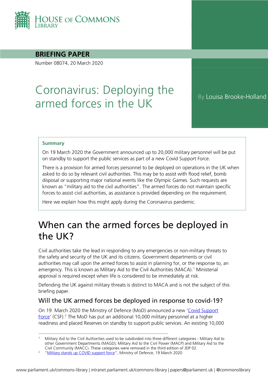 Coronavirus: Deploying the Armed Forces in the UK