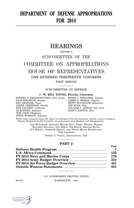 Department of Defense Appropriations for 2014 Hearings