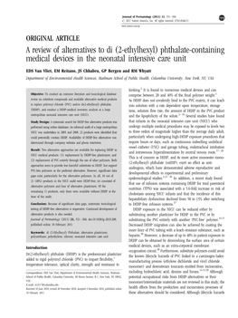 A Review of Alternatives to Di (2-Ethylhexyl) Phthalate-Containing Medical Devices in the Neonatal Intensive Care Unit