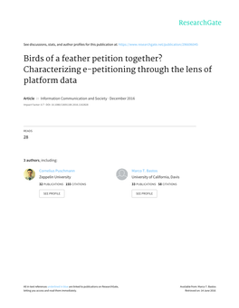 Birds of a Feather Petition Together? Characterizing E-Petitioning Through the Lens of Platform Data