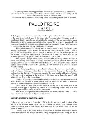 PAULO FREIRE (1921–97) Heinz-Peter Gerhardt1
