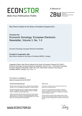 Economic Sociology: European Electronic Newsletter, Volume 3, No