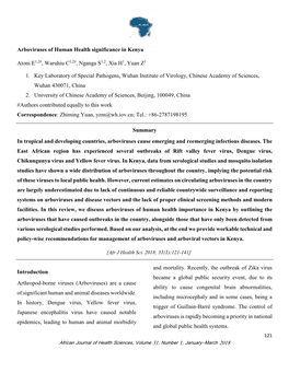 Arboviruses of Human Health Significance in Kenya Atoni E1,2
