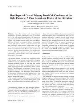 First Reported Case of Primary Basal Cell Carcinoma of the Right Caruncle: a Case Report and Review of the Literature