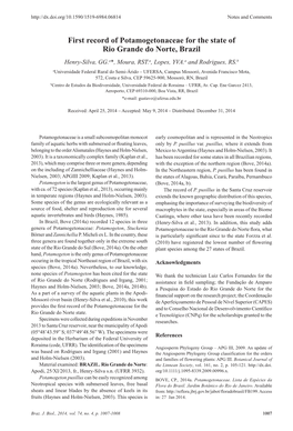 First Record of Potamogetonaceae for the State of Rio Grande Do Norte