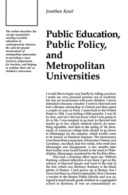 Public Education, Public Policy, and Metropolitan Universities