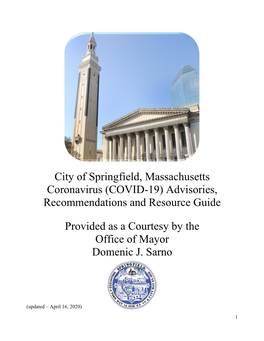 City of Springfield, Massachusetts Coronavirus (COVID-19) Advisories, Recommendations and Resource Guide