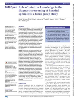Role of Intuitive Knowledge in the Diagnostic Reasoning of Hospital Specialists: a Focus Group Study