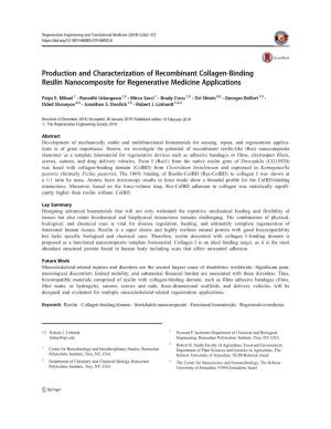 Production and Characterization of Recombinant Collagen-Binding Resilin Nanocomposite for Regenerative Medicine Applications