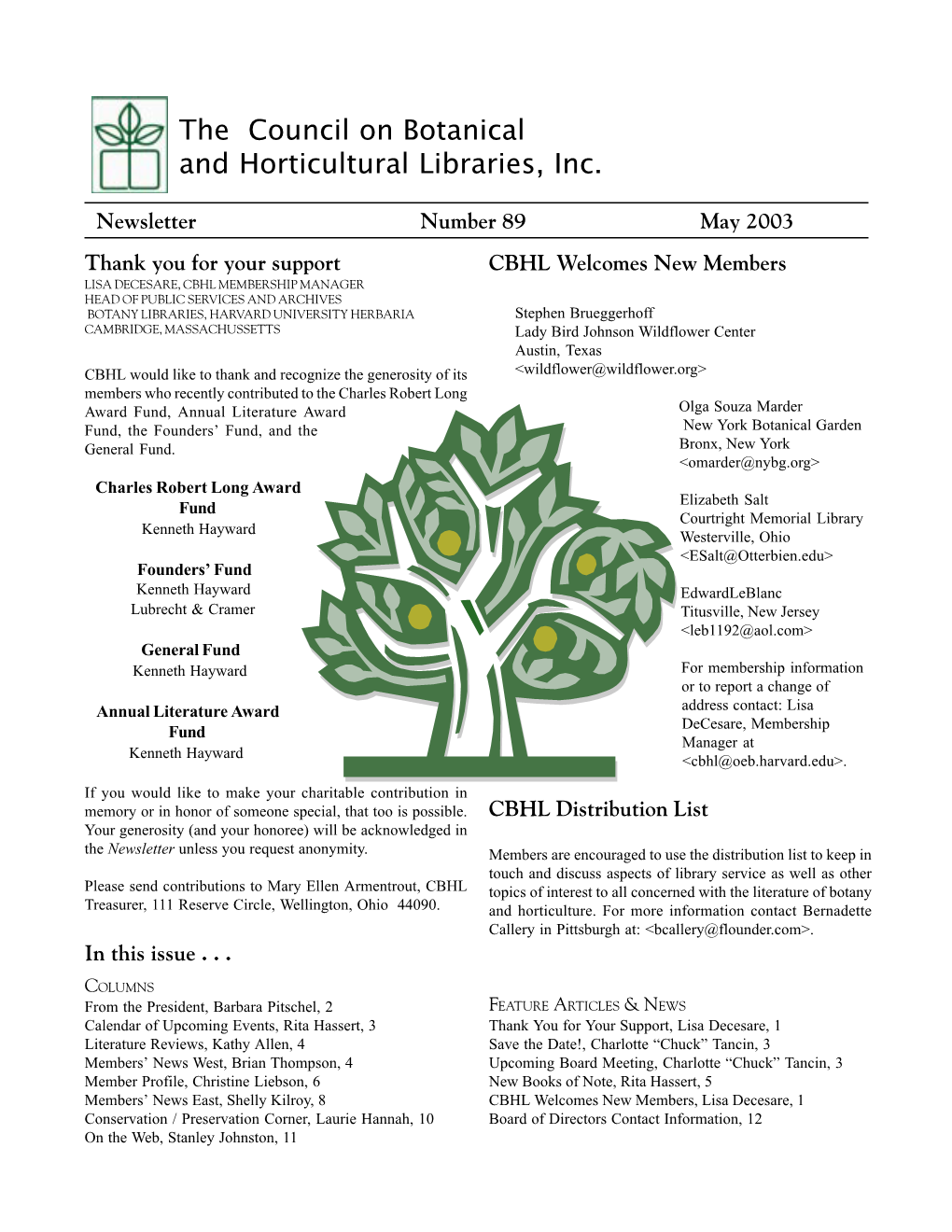 The Council on Botanical and Horticultural Libraries, Inc