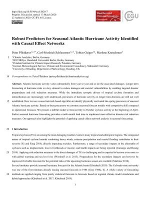 Robust Predictors for Seasonal Atlantic Hurricane Activity Identified with Causal Effect Networks