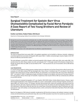 Surgical Treatment for Epstein-Barr Virus Otomastoiditis Complicated by Facial Nerve Paralysis: a Case Report of Two Young Brothers and Review of Literature