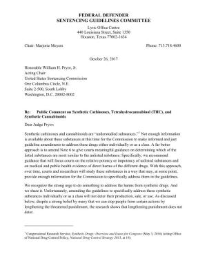 Public Comment on Synthetic Cathinones, Tetrahydrocannabinol (THC), and Synthetic Cannabinoids Dear Judge Pryor