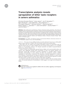 Transcriptome Analysis Reveals Upregulation of Bitter Taste Receptors in Severe Asthmatics