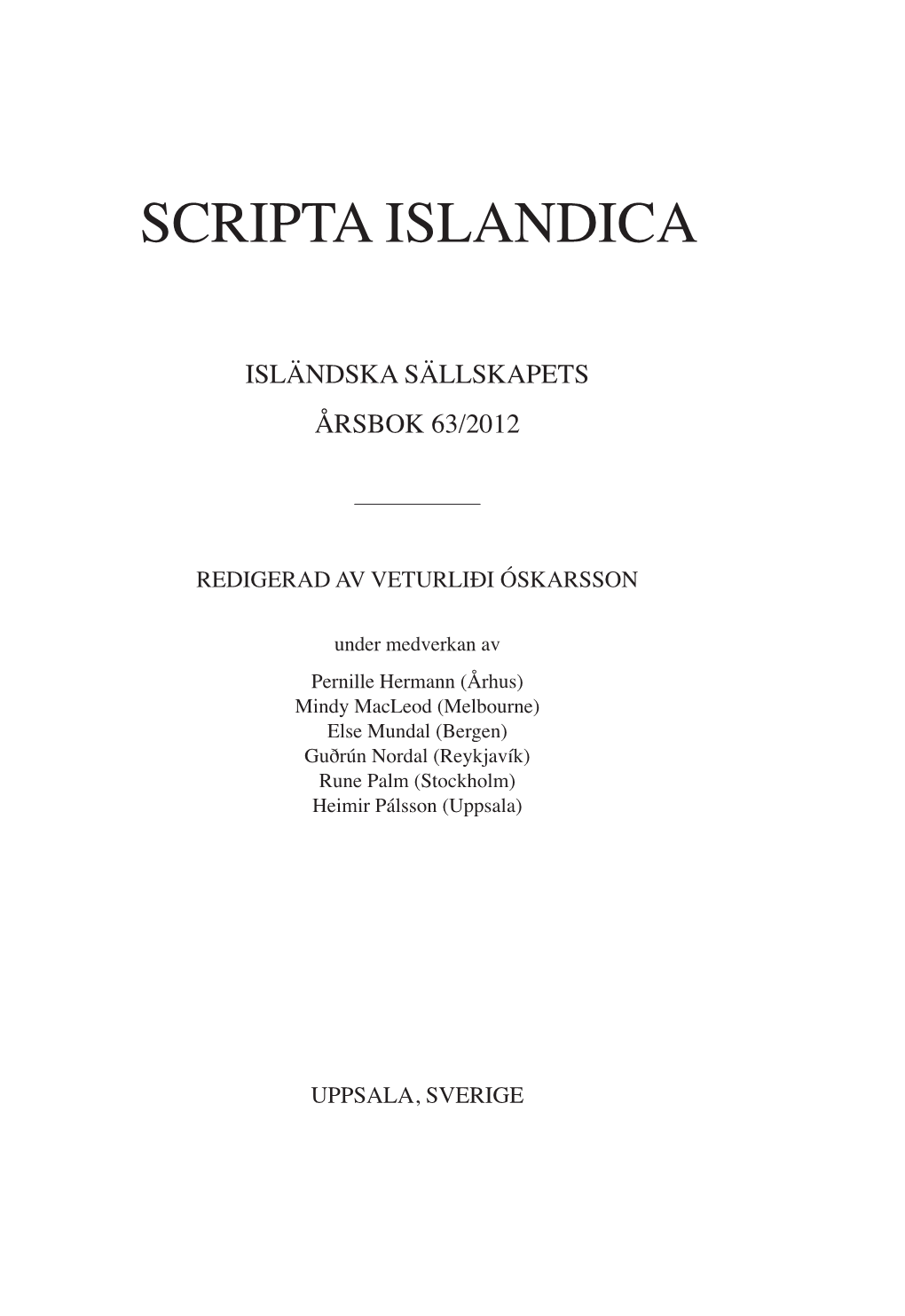 Scripta Islandica 63/2012