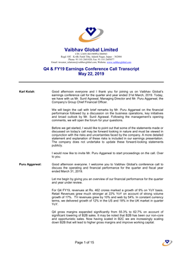 Q4 & FY19 Earnings Conference Call Transcript May 22, 2019