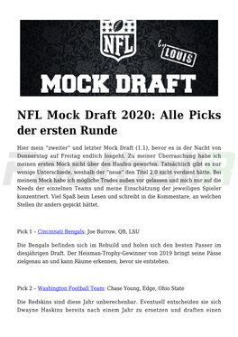 NFL Mock Draft 2020: Alle Picks Der Ersten Runde