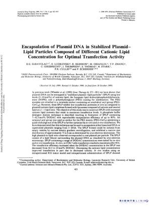 Encapsulation of Plasmid DNA in Stabilized Plasmid – Lipid Particles