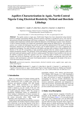 Aquifers Characterization in Agaie, North-Central Nigeria Using Electrical Resistivity Method and Borehole Lithologs