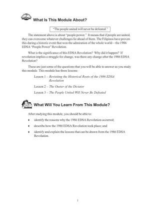 The 1986 EDSA Revolution? These Are Just Some of the Questions That You Will Be Able to Answer As You Study This Module