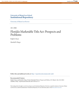 Florida's Marketable Title Act: Prospects and Problems Ralph E